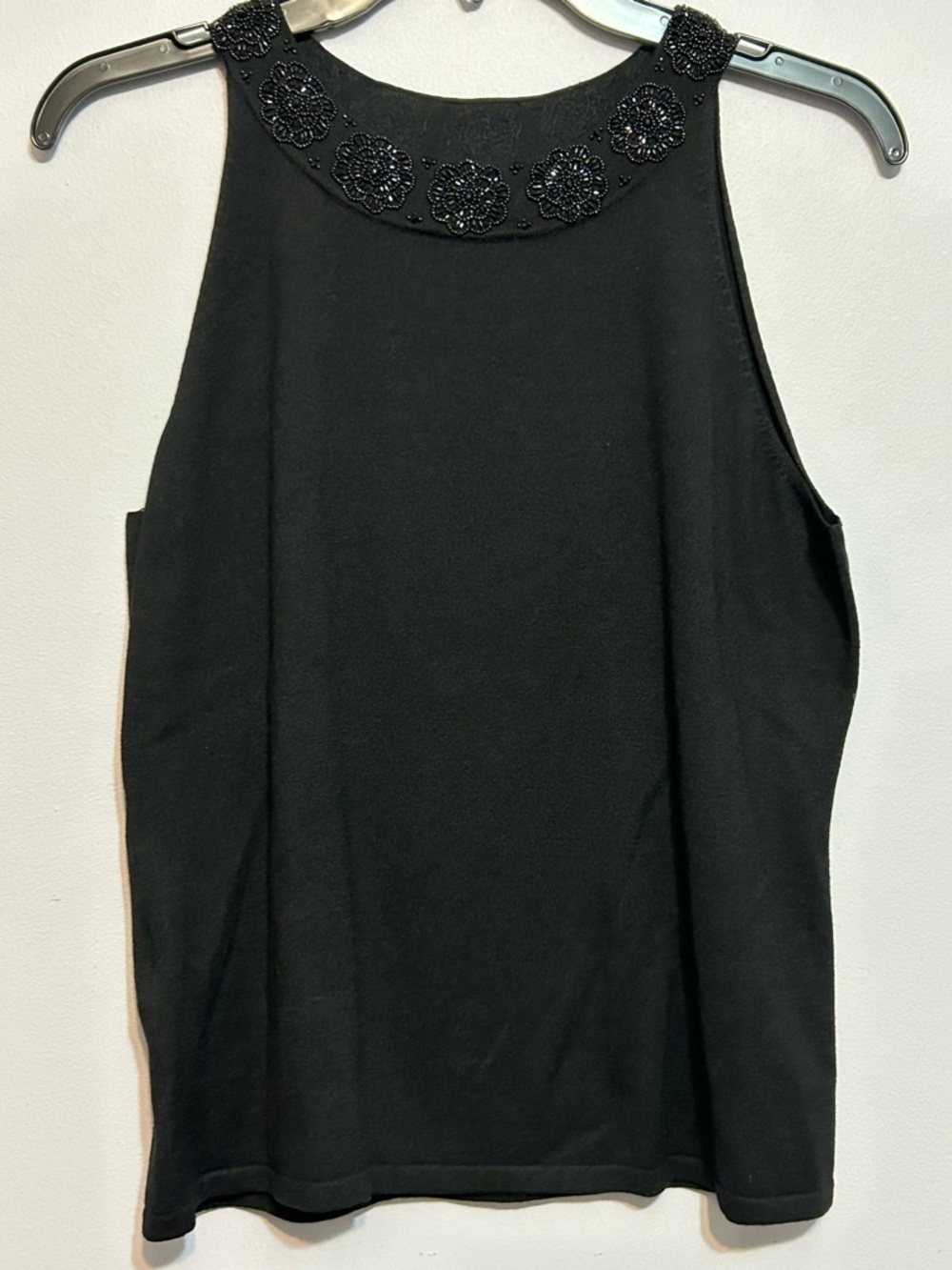 Ann Taylor Sleeveless thin sweater with flower beaded neckline